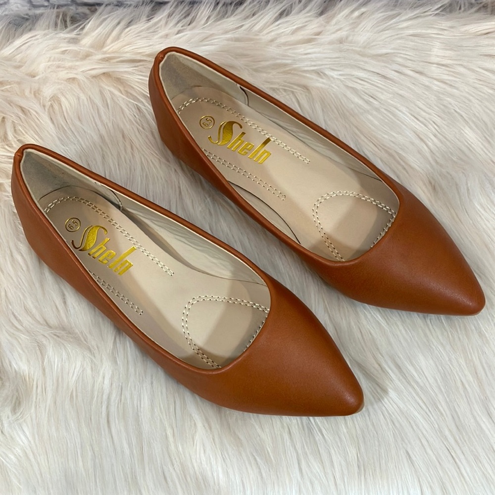 Shein- Faux Leather Pointed Toe Flats